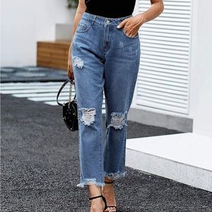 Boyfriend Jeans Stretchy Ripped Distressed Denim Pants, 8